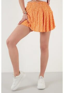LELA Flowered Elastic Waist - Shorts - Orange Color