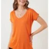 LELA V Neck- Camiseta Básica - Orange Color