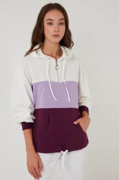 LELA Jersey Con Capucha - Ecru Lilac Purple
