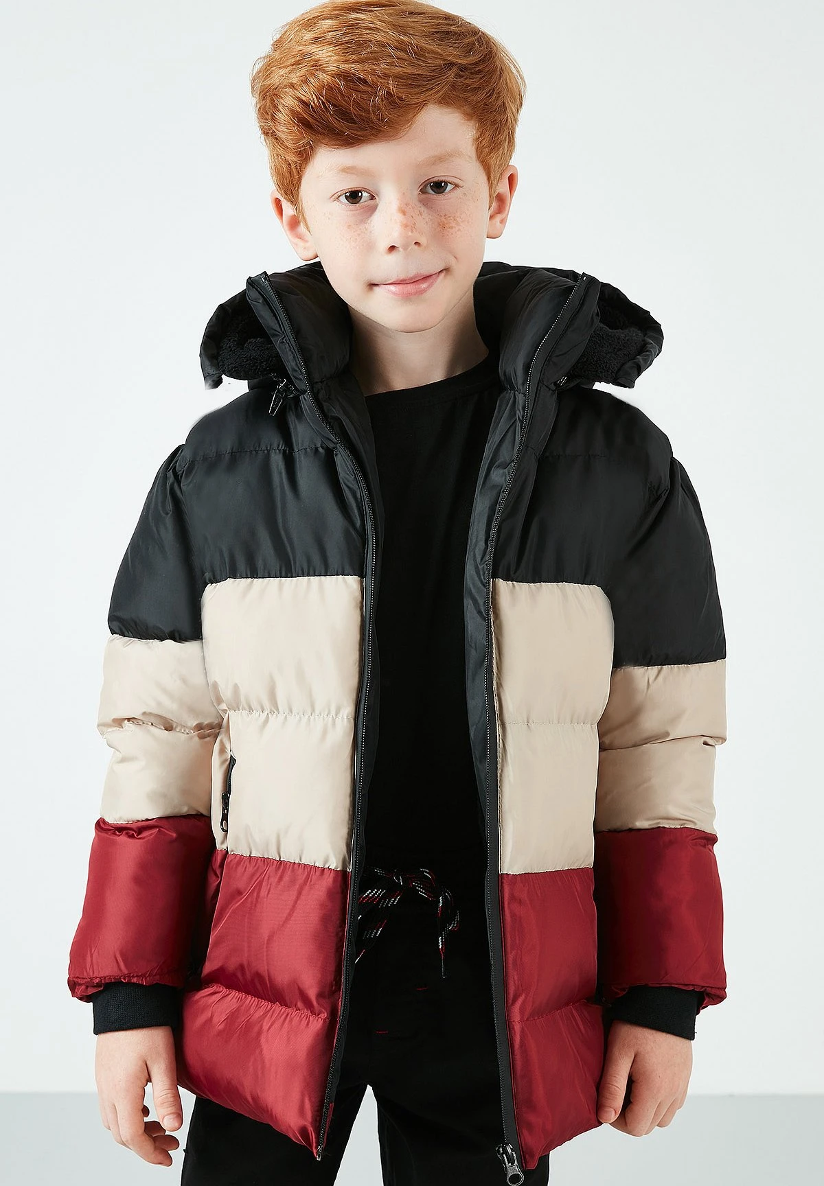 LELA Removable Hooded Inflatable - Abrigo De Invierno - Black-Stone Color-Bordeaux