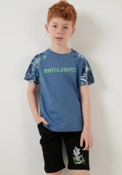 LELA Regular Fit T-Shirt And Shorts - Chándal - Royal Blue/Black/Light Green