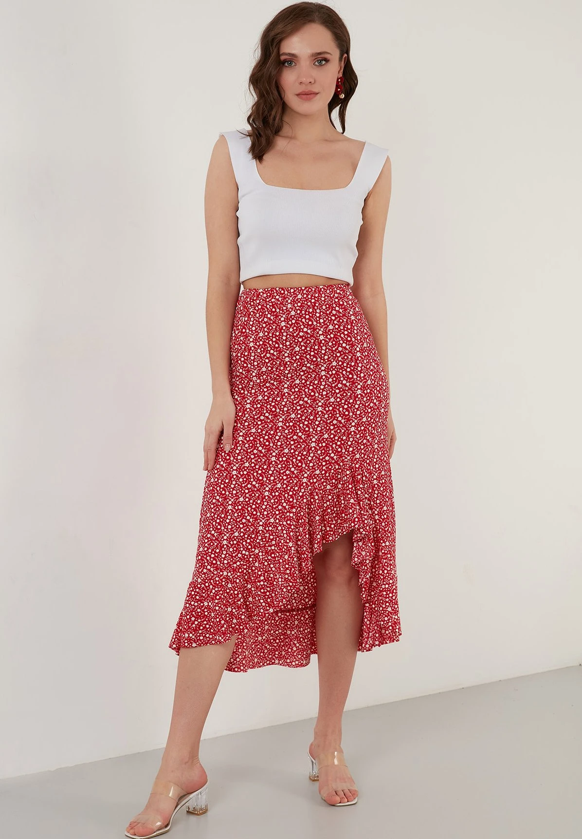 LELA Midi - Falda Acampanada - Red - Imagen 2