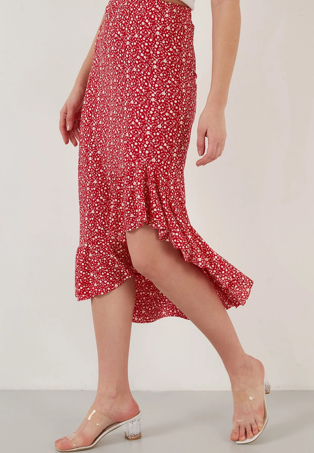 LELA Midi - Falda Acampanada - Red - Imagen 4