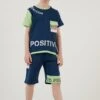 LELA Regular Fit T-Shirt And Shorts - Chándal - Dark Blue/Light Green