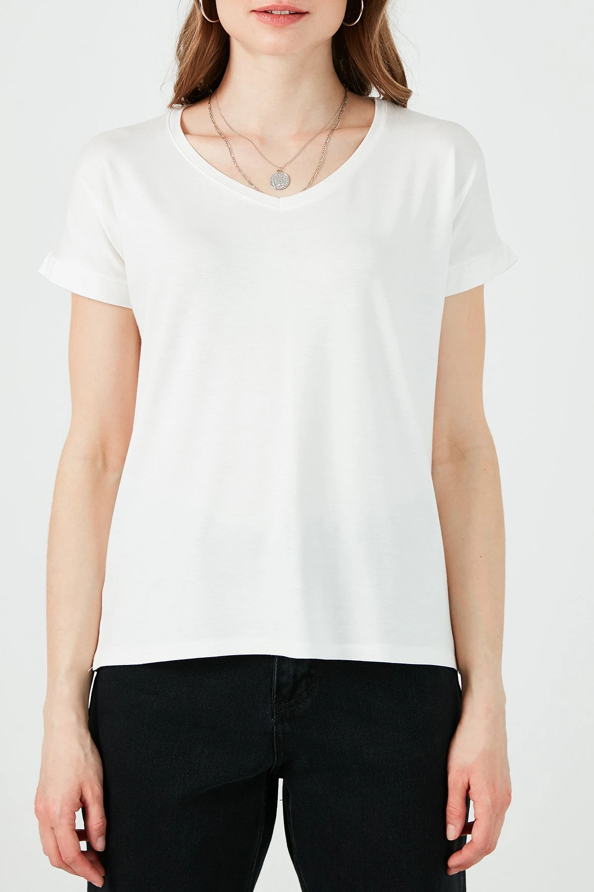 LELA V Neck- Camiseta Básica - Ecru - Imagen 5