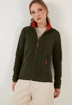 LELA High Collar Zipper- Forro Polar - Khaki